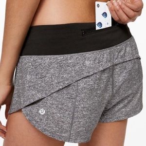Lululemon heather grey black speed up shorts 6